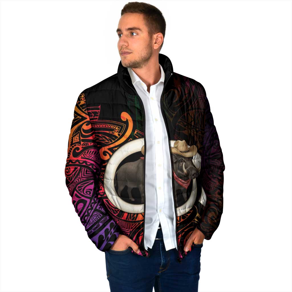 Vanuatu Boar Cowboy Padded Jacket Tusk Gradient Polynesian Pattern LT14 - Polynesian Pride