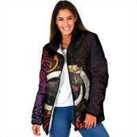 Vanuatu Boar Cowboy Padded Jacket Tusk Gradient Polynesian Pattern LT14 Women Black - Polynesian Pride