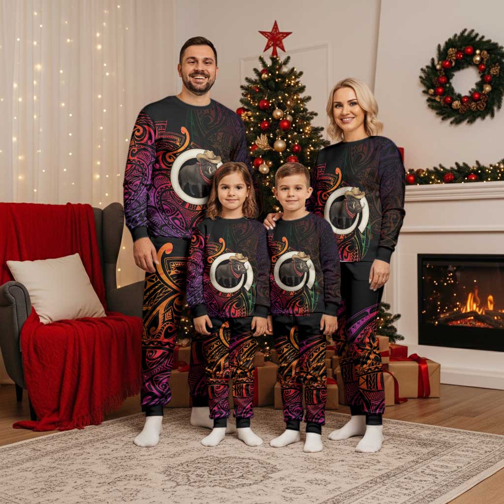 Vanuatu Boar Cowboy Christmas Pajama Set Tusk Gradient Polynesian Pattern LT14 - Polynesian Pride