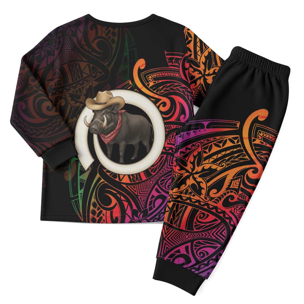 Vanuatu Boar Cowboy Christmas Pajama Set Tusk Gradient Polynesian Pattern LT14 - Polynesian Pride