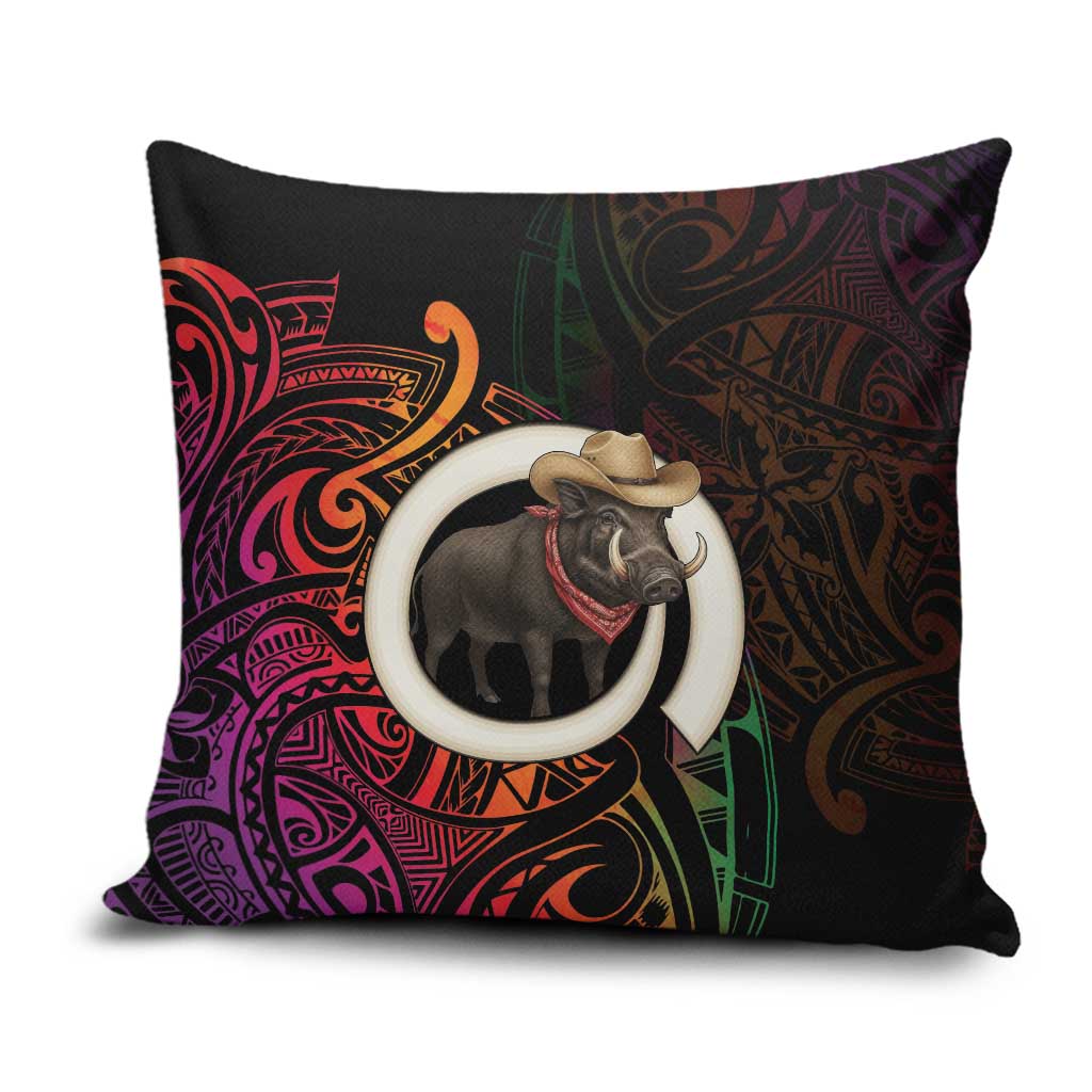 Vanuatu Boar Cowboy Pillow Cover Tusk Gradient Polynesian Pattern - Polynesian Pride