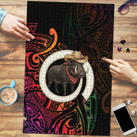 Vanuatu Boar Cowboy Puzzle Tusk Gradient Polynesian Pattern LT14 Black - Polynesian Pride