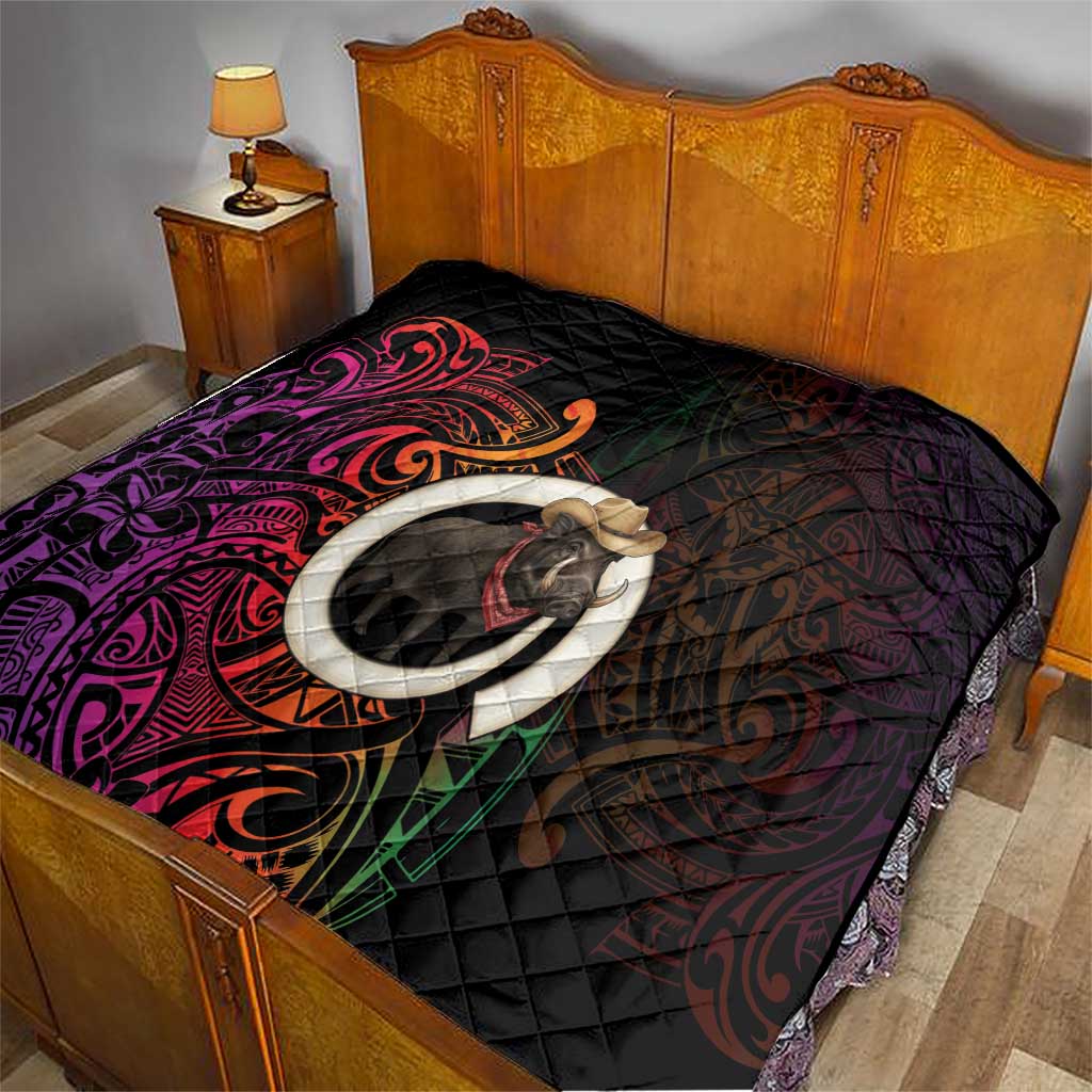 Vanuatu Boar Cowboy Quilt Tusk Gradient Polynesian Pattern - Polynesian Pride