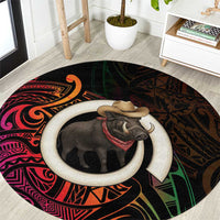 Vanuatu Boar Cowboy Round Carpet Tusk Gradient Polynesian Pattern - Polynesian Pride