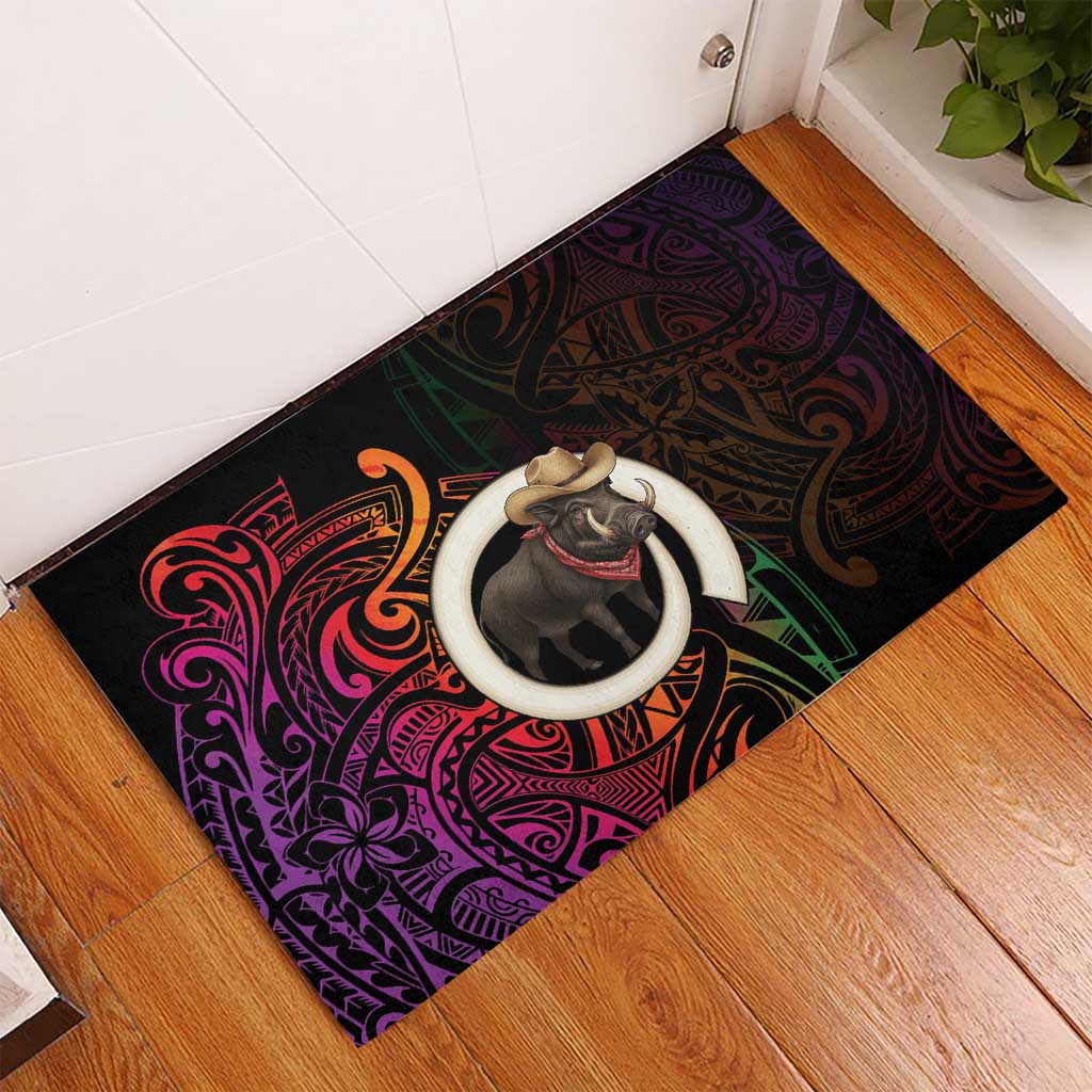 Vanuatu Boar Cowboy Rubber Doormat Tusk Gradient Polynesian Pattern LT14 - Polynesian Pride