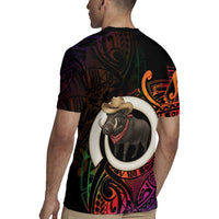 Vanuatu Boar Cowboy Rugby Jersey Tusk Gradient Polynesian Pattern - Polynesian Pride