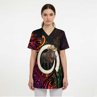 Vanuatu Boar Cowboy Scrub Top Tusk Gradient Polynesian Pattern LT14 - Polynesian Pride
