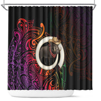 Vanuatu Boar Cowboy Shower Curtain Tusk Gradient Polynesian Pattern - Polynesian Pride