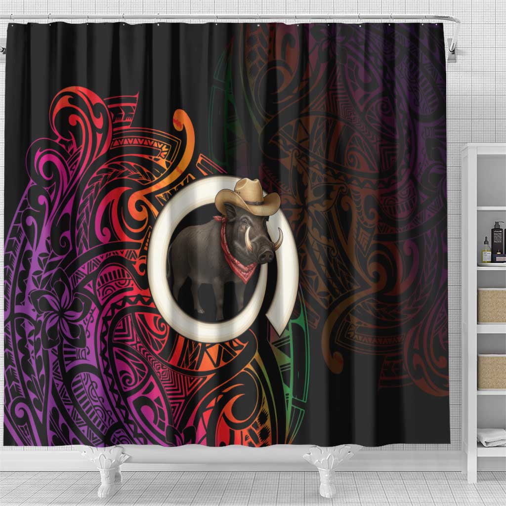 Vanuatu Boar Cowboy Shower Curtain Tusk Gradient Polynesian Pattern - Polynesian Pride