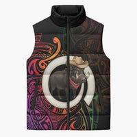 Vanuatu Boar Cowboy Sleeveless Puffer Jacket Tusk Gradient Polynesian Pattern LT14 Unisex Black - Polynesian Pride