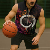 Vanuatu Boar Cowboy Sleeveless Zip Hoodie Tusk Gradient Polynesian Pattern - Polynesian Pride