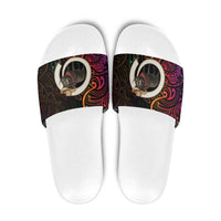 Vanuatu Boar Cowboy Slide Sandals Tusk Gradient Polynesian Pattern LT14 Black - Polynesian Pride