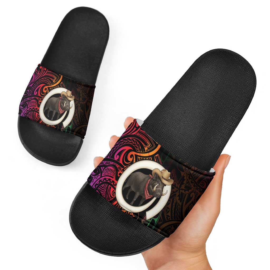 Vanuatu Boar Cowboy Slide Sandals Tusk Gradient Polynesian Pattern LT14 - Polynesian Pride