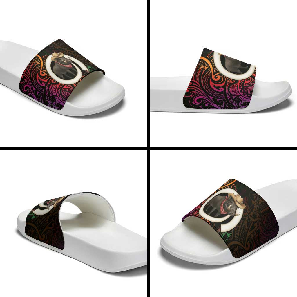Vanuatu Boar Cowboy Slide Sandals Tusk Gradient Polynesian Pattern LT14 - Polynesian Pride