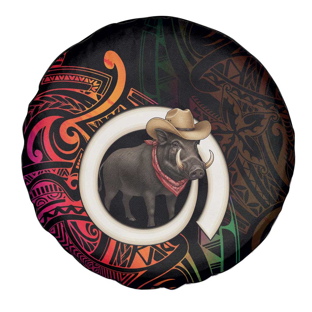 Vanuatu Boar Cowboy Spare Tire Cover Tusk Gradient Polynesian Pattern - Polynesian Pride