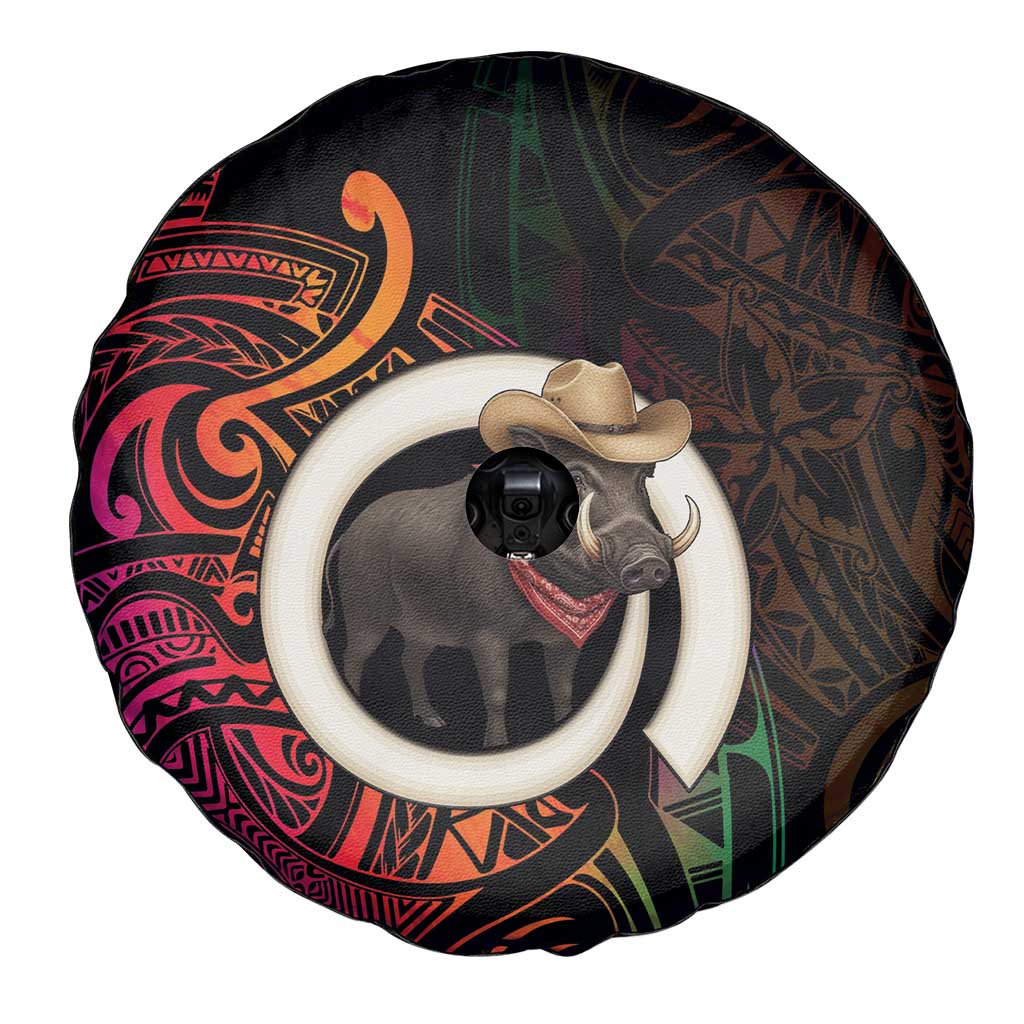 Vanuatu Boar Cowboy Spare Tire Cover Tusk Gradient Polynesian Pattern - Polynesian Pride