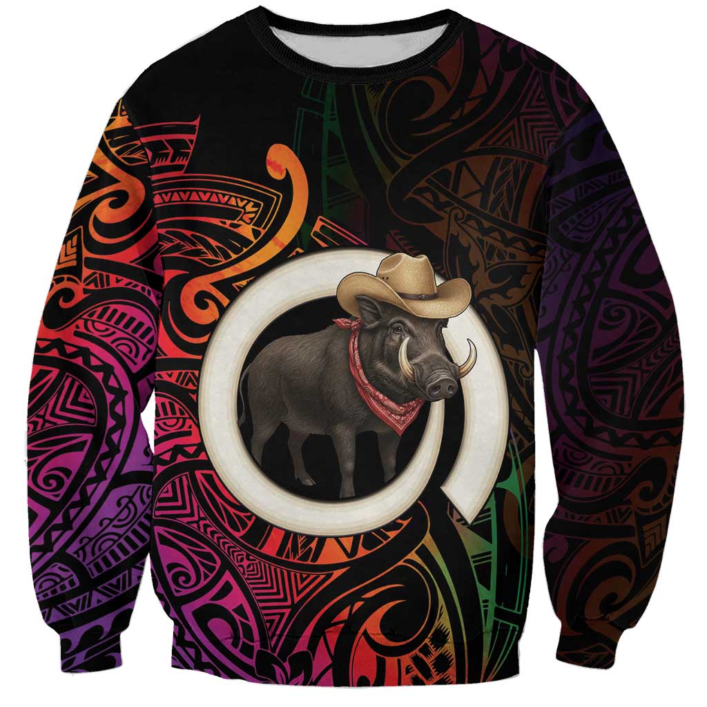Vanuatu Boar Cowboy Sweatshirt Tusk Gradient Polynesian Pattern LT14 Unisex Black - Polynesian Pride