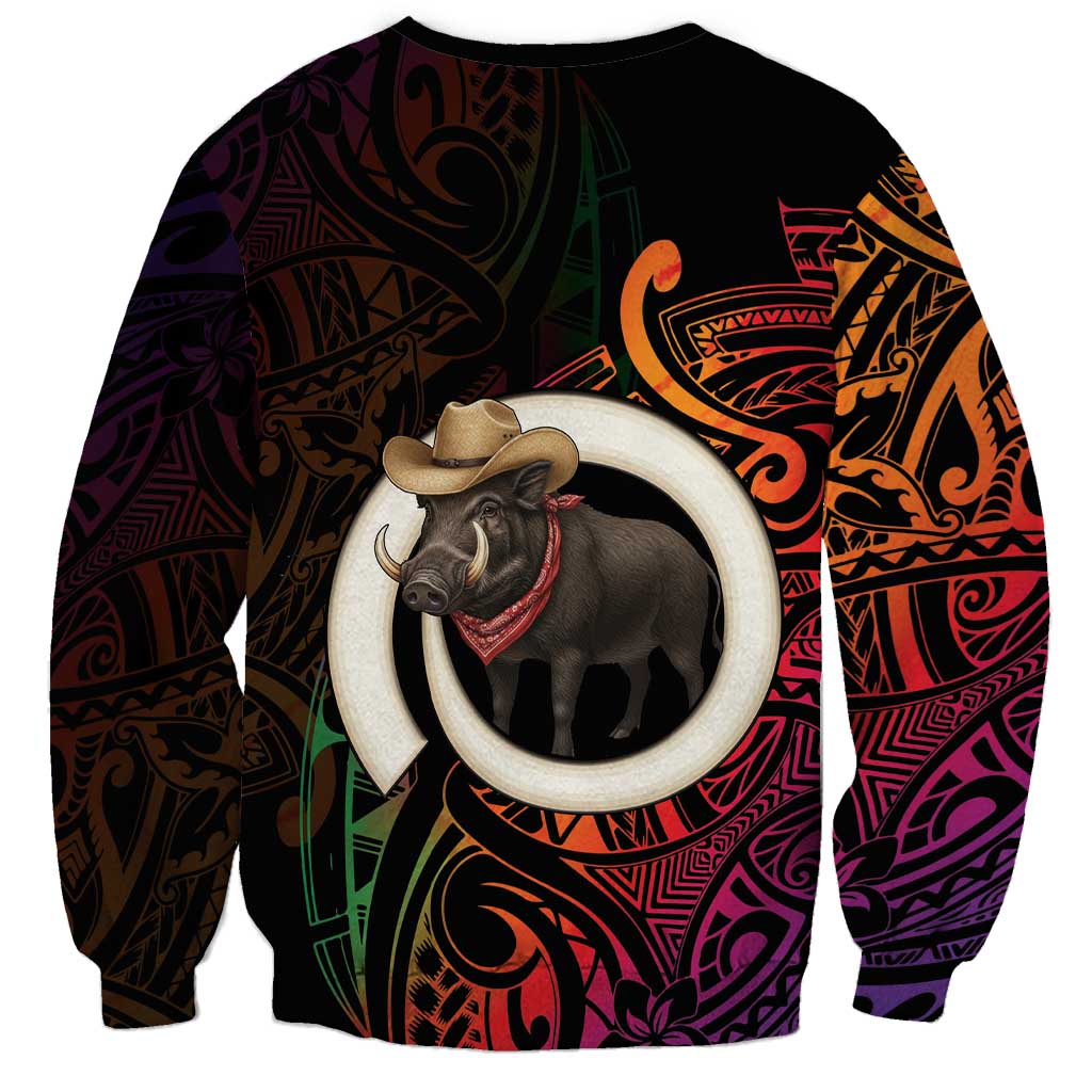 Vanuatu Boar Cowboy Sweatshirt Tusk Gradient Polynesian Pattern LT14 - Polynesian Pride