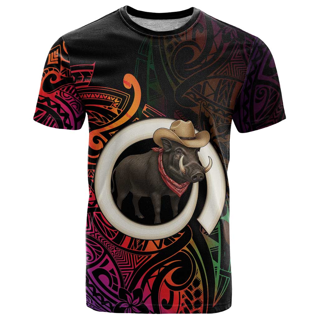 Vanuatu Boar Cowboy T Shirt Tusk Gradient Polynesian Pattern - Polynesian Pride