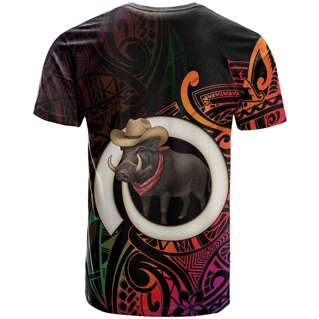 Vanuatu Boar Cowboy T Shirt Tusk Gradient Polynesian Pattern - Polynesian Pride