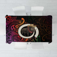 Vanuatu Boar Cowboy Tablecloth Tusk Gradient Polynesian Pattern LT14 Black - Polynesian Pride