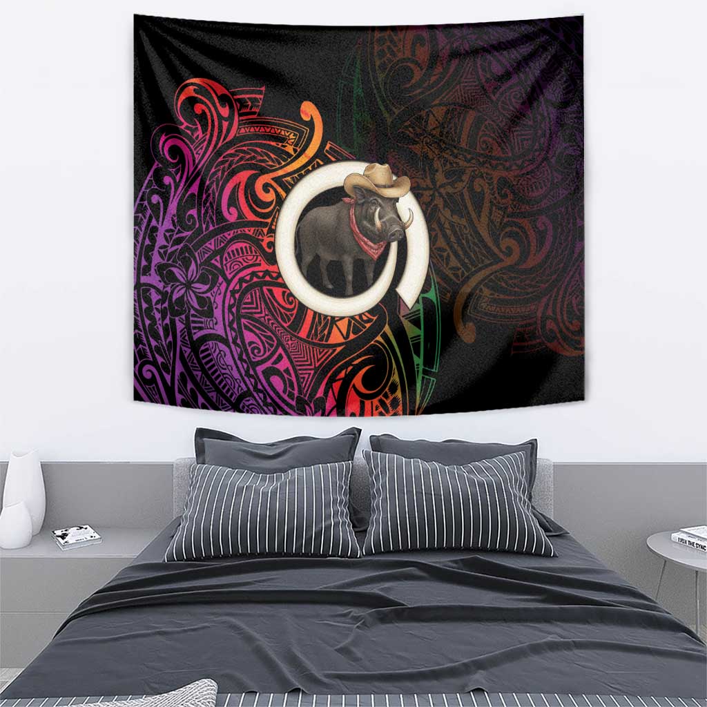 Vanuatu Boar Cowboy Tapestry Tusk Gradient Polynesian Pattern - Polynesian Pride