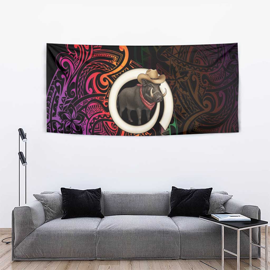 Vanuatu Boar Cowboy Tapestry Tusk Gradient Polynesian Pattern - Polynesian Pride