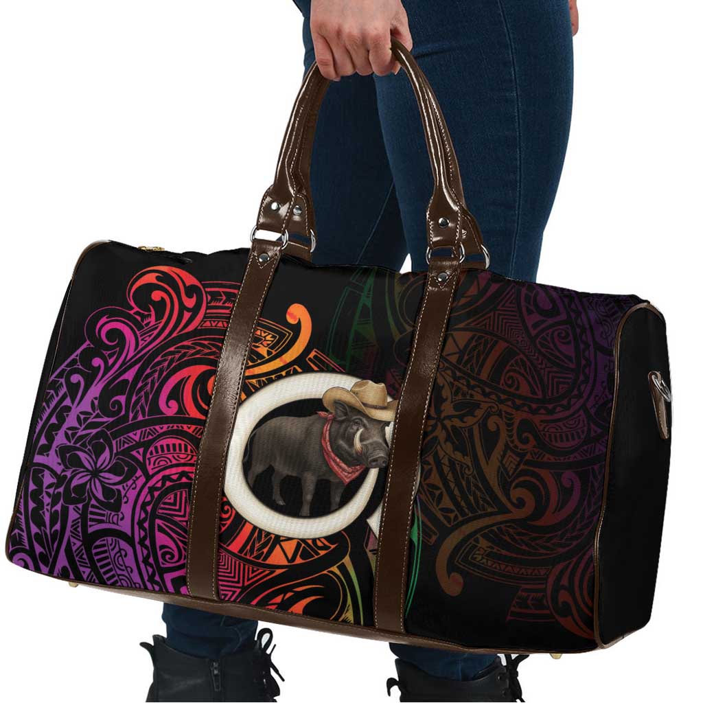 Vanuatu Boar Cowboy Travel Bag Tusk Gradient Polynesian Pattern - Polynesian Pride