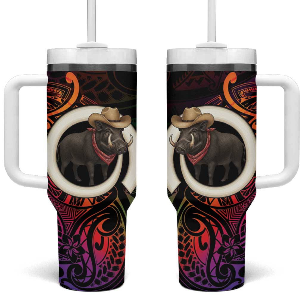 Vanuatu Boar Cowboy Tumbler With Handle Tusk Gradient Polynesian Pattern - Polynesian Pride