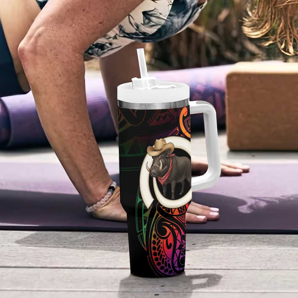 Vanuatu Boar Cowboy Tumbler With Handle Tusk Gradient Polynesian Pattern - Polynesian Pride