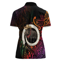 Vanuatu Boar Cowboy Women Polo Shirt Tusk Gradient Polynesian Pattern - Polynesian Pride