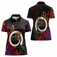 Vanuatu Boar Cowboy Women Polo Shirt Tusk Gradient Polynesian Pattern - Polynesian Pride