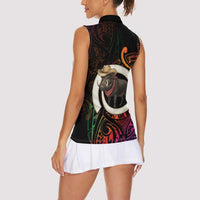 Vanuatu Boar Cowboy Women Sleeveless Polo Shirt Tusk Gradient Polynesian Pattern LT14 - Polynesian Pride