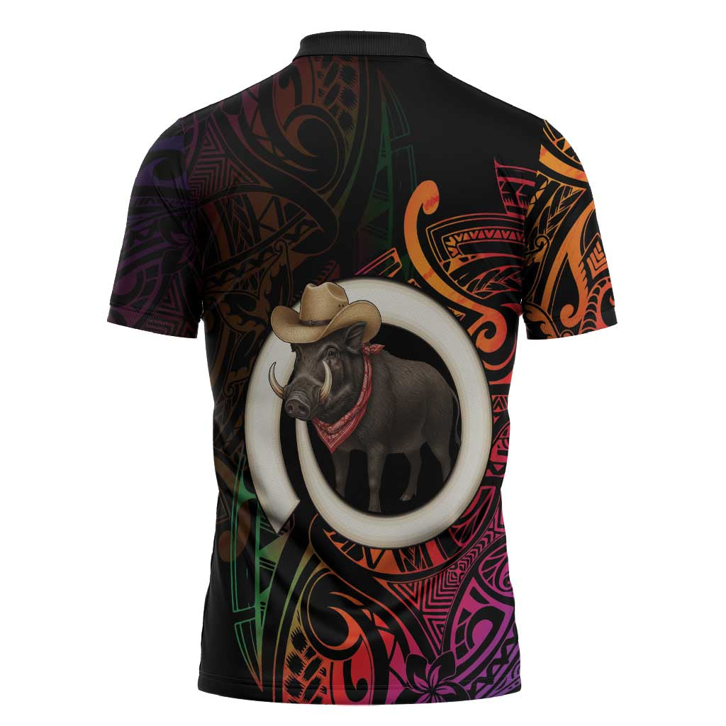 Vanuatu Boar Cowboy Zipper Polo Shirt Tusk Gradient Polynesian Pattern LT14 - Polynesian Pride