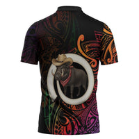 Vanuatu Boar Cowboy Zipper Polo Shirt Tusk Gradient Polynesian Pattern LT14 - Polynesian Pride