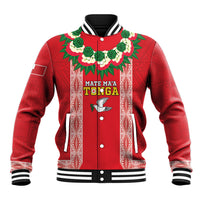 Mate Ma'a Tonga Rugby Custom Baseball Jacket Tongan Kahoa Lei Ngatu Pattern Red LT14 Unisex Red - Polynesian Pride