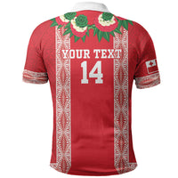 Mate Ma'a Tonga Rugby Custom Polo Shirt Tongan Kahoa Lei Ngatu Pattern Red LT14 - Polynesian Pride