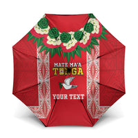 Mate Ma'a Tonga Rugby Custom Umbrella Tongan Kahoa Lei Ngatu Pattern Red LT14 One Size Folded 11.42 inch Opened Diameter 37.4 inch Red - Polynesian Pride