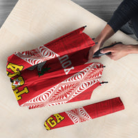 Mate Ma'a Tonga Rugby Custom Umbrella Tongan Kahoa Lei Ngatu Pattern Red LT14 - Polynesian Pride