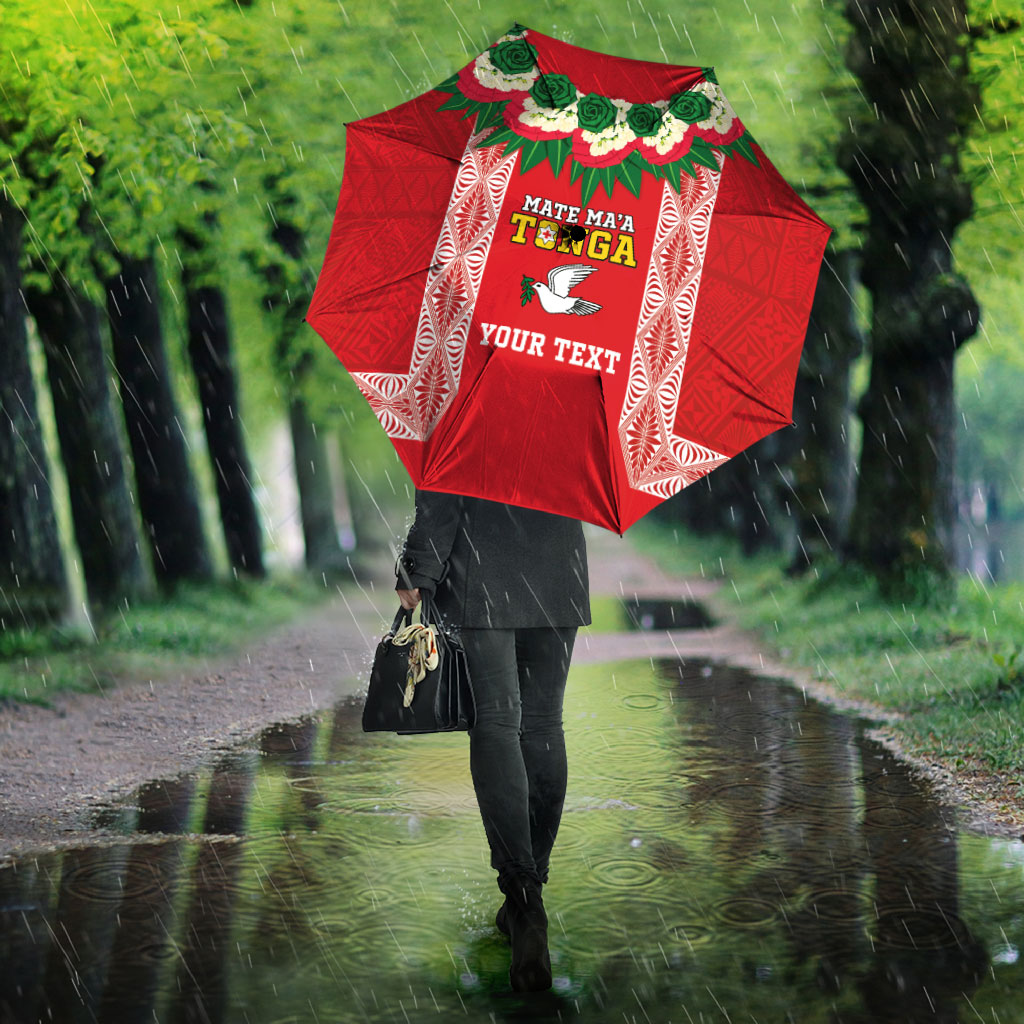 Mate Ma'a Tonga Rugby Custom Umbrella Tongan Kahoa Lei Ngatu Pattern Red LT14 - Polynesian Pride