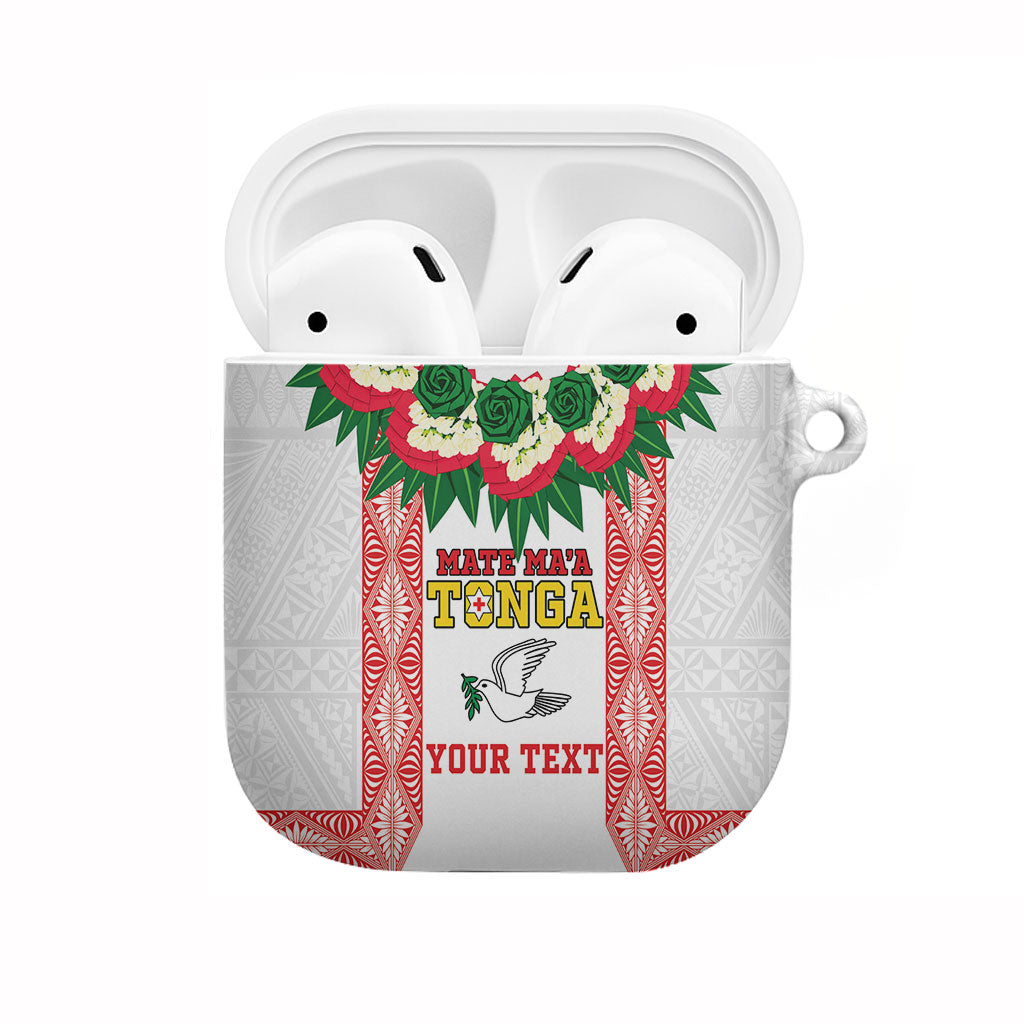 Mate Ma'a Tonga Rugby Custom AirPods Case Tongan Kahoa Lei Ngatu Pattern White LT14 White - Polynesian Pride