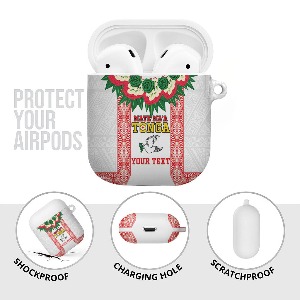 Mate Ma'a Tonga Rugby Custom AirPods Case Tongan Kahoa Lei Ngatu Pattern White LT14 - Polynesian Pride