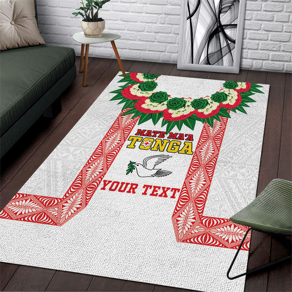 Mate Ma'a Tonga Rugby Custom Area Rug Tongan Kahoa Lei Ngatu Pattern White LT14 White - Polynesian Pride