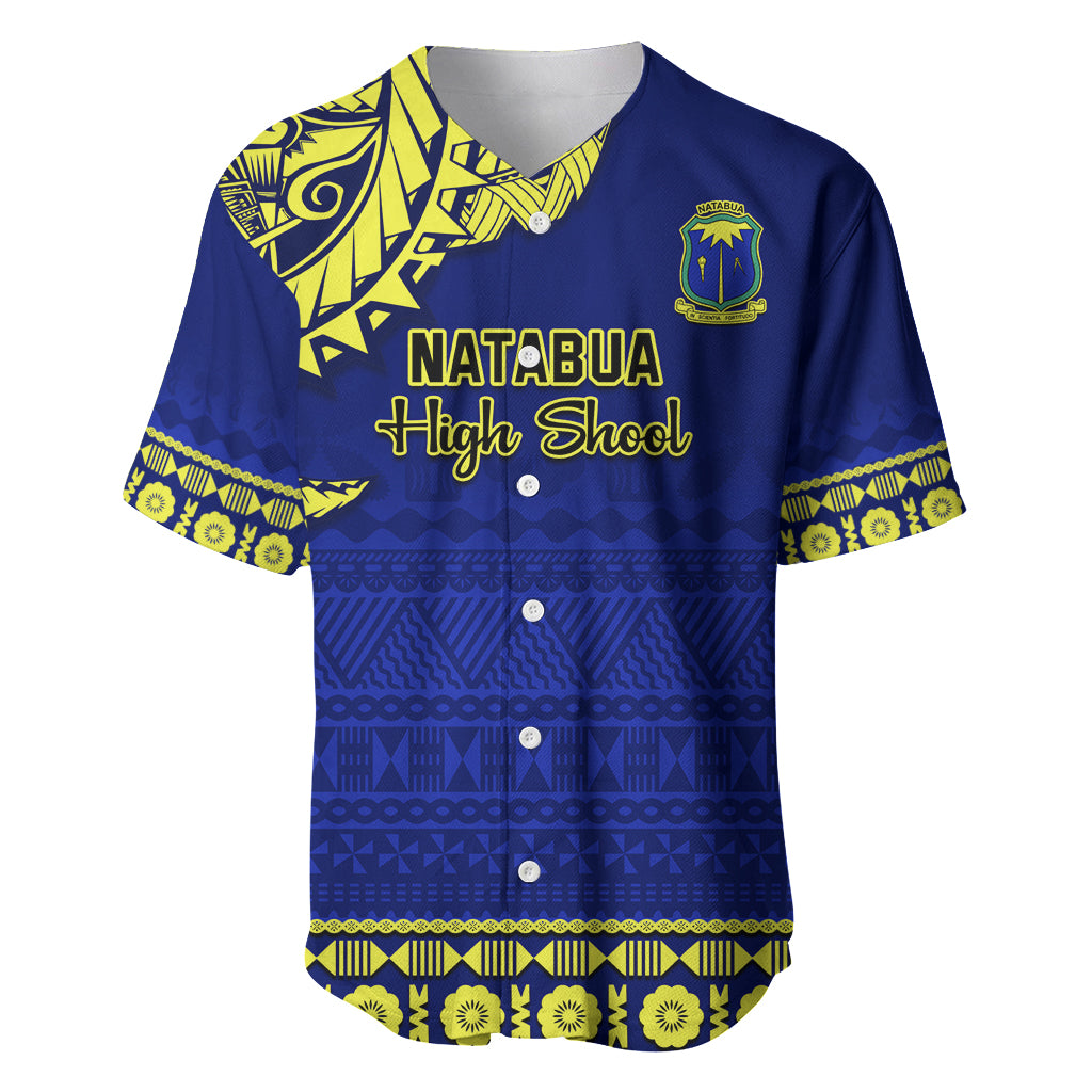 Personalised Fiji Natabua High School Baseball Jersey Fijian Tapa Pattern LT14 Blue - Polynesian Pride