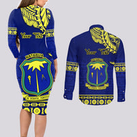 Personalised Fiji Natabua High School Couples Matching Long Sleeve Bodycon Dress and Long Sleeve Button Shirt Fijian Tapa Pattern LT14 - Polynesian Pride