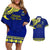 Personalised Fiji Natabua High School Couples Matching Off Shoulder Short Dress and Hawaiian Shirt Fijian Tapa Pattern LT14 Blue - Polynesian Pride