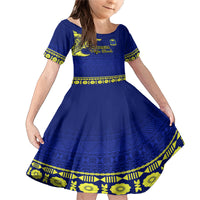Personalised Fiji Natabua High School Family Matching Mermaid Dress and Hawaiian Shirt Fijian Tapa Pattern LT14 Daughter's Dress Blue - Polynesian Pride