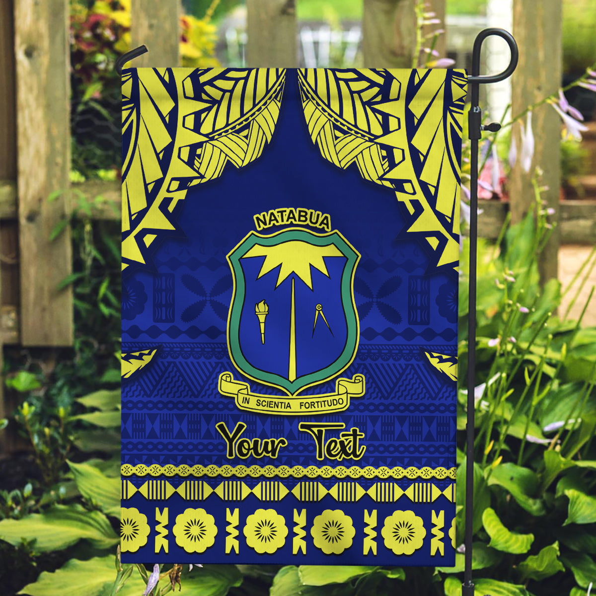 Personalised Fiji Natabua High School Garden Flag Fijian Tapa Pattern LT14 Garden Flag Blue - Polynesian Pride