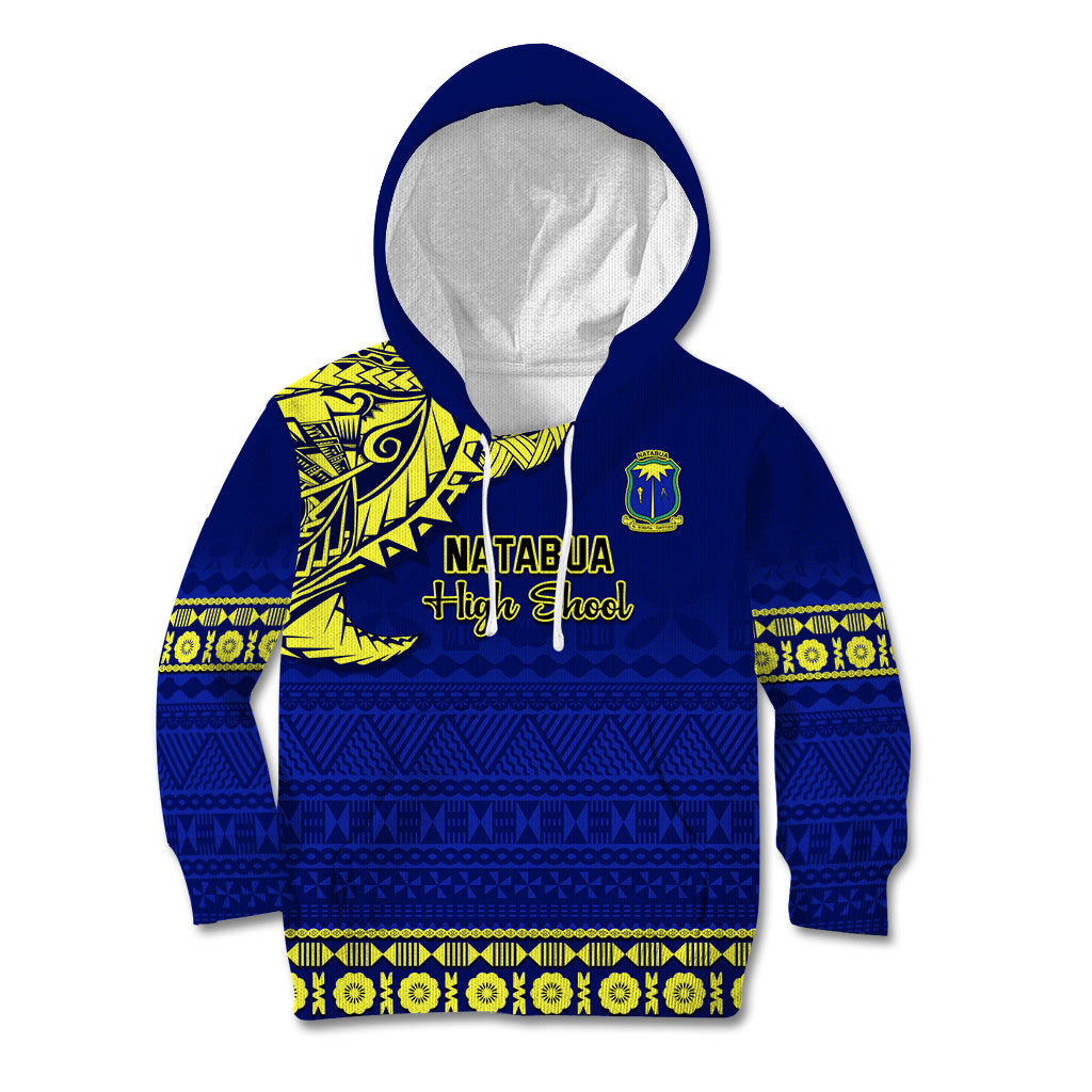 Personalised Fiji Natabua High School Kid Hoodie Fijian Tapa Pattern LT14 Hoodie Blue - Polynesian Pride