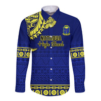 Personalised Fiji Natabua High School Long Sleeve Button Shirt Fijian Tapa Pattern LT14 Unisex Blue - Polynesian Pride